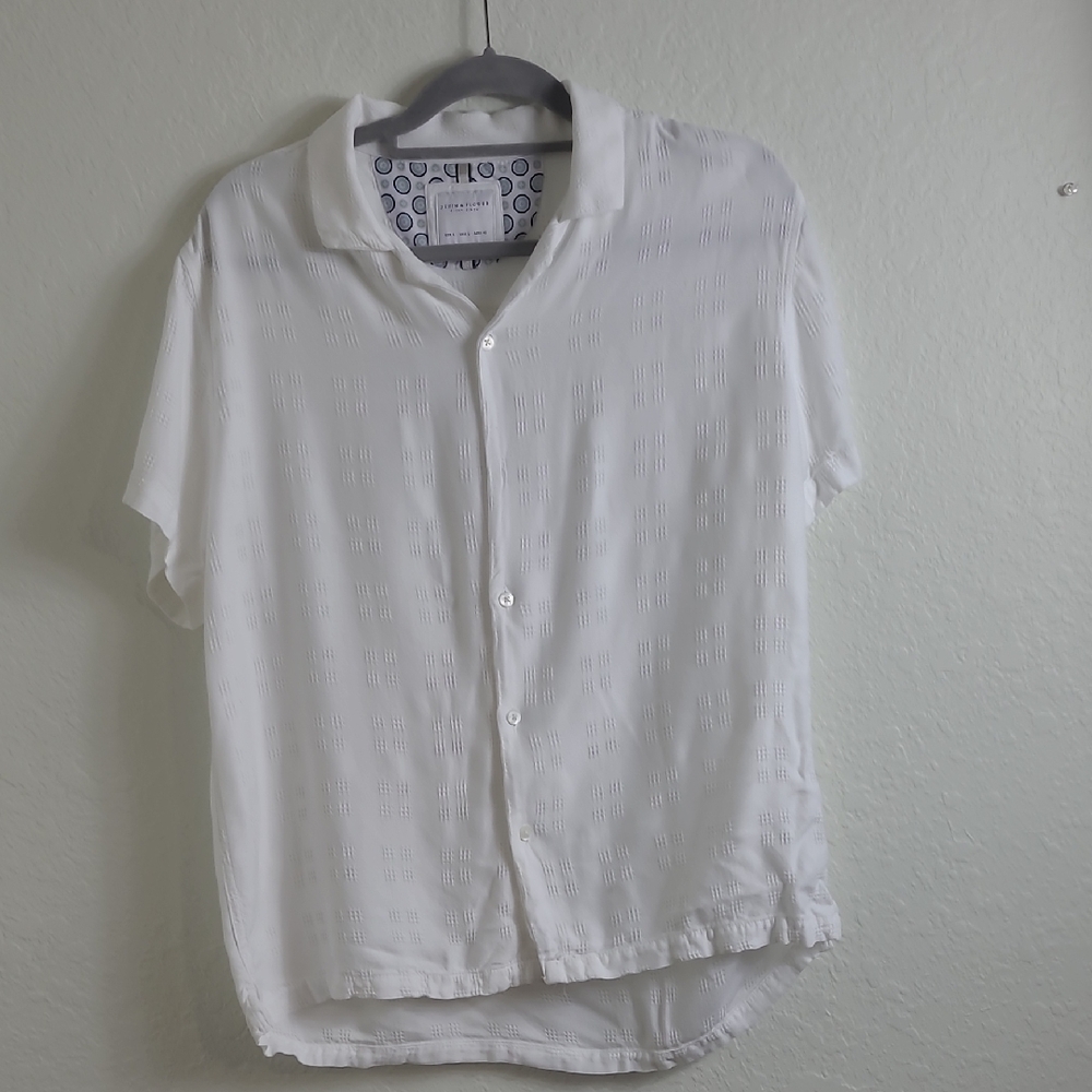 Denim & Flower Textured White Casual Shirt